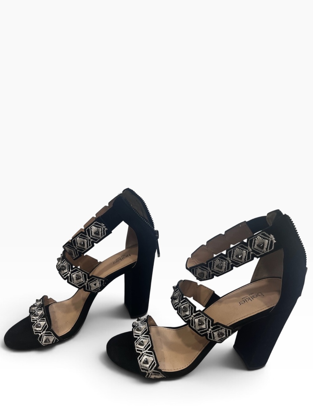Botkier New York Black Embroidered Block Heel Sandals Size 7.5